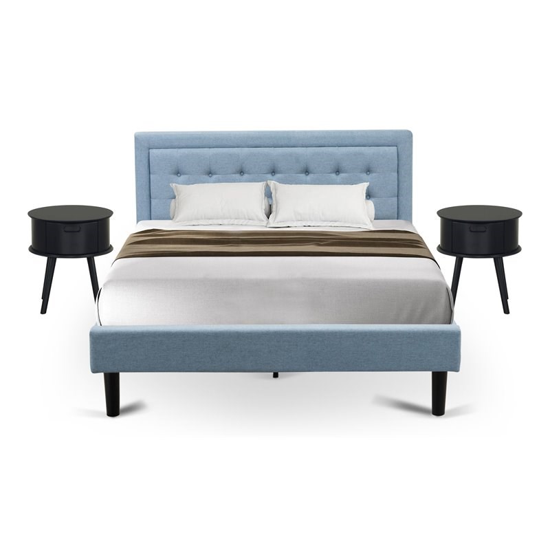 East West Furniture 3-piece Wood Platform Bedroom Set in Denim Blue