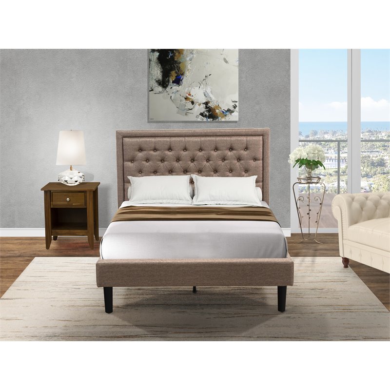 East West Furniture 2-piece Wood Platform Full Bedroom Set in Walnut/Khaki Brown