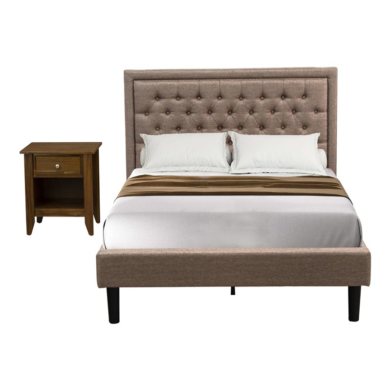 East West Furniture 2-piece Wood Platform Full Bedroom Set in Walnut/Khaki Brown