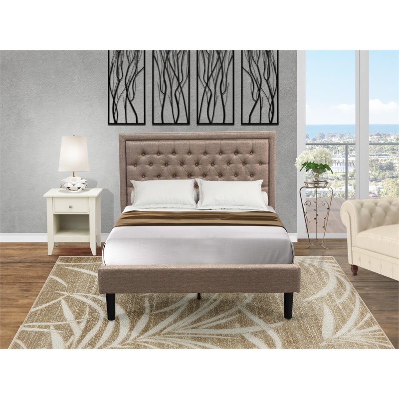East West Furniture 2-piece Wood Platform Bedroom Set in Dark Khaki Brown/Cream