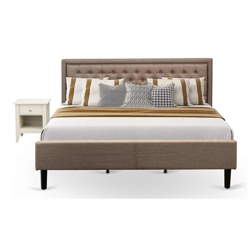 East West Furniture 2-piece Wood King Bedroom Set in Dark Khaki Brown/Cream
