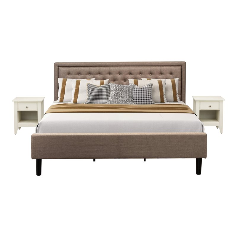 East West Furniture 3-piece Wood King Bedroom Set in Dark Khaki Brown