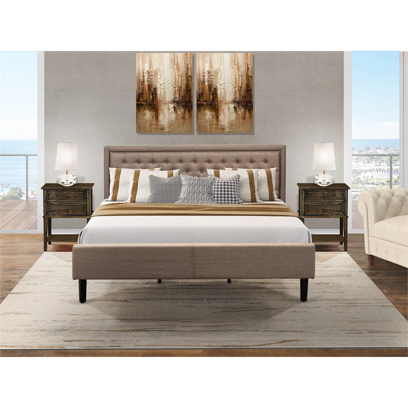 East West Furniture 3-piece Wood Platform Bedroom Set in Dark Khaki Brown