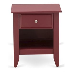 East West Furniture Gallatin 18&quot Wood Nightstand with 1 Drawer in Burgundy Red