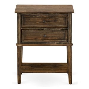East West Furniture Valencia 16&quot Wood Nightstand with 2 Drawers in Brown
