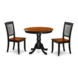 East West Furniture Antique 3-piece Dining Set w/ Slatted Chairs in Black/Cherry