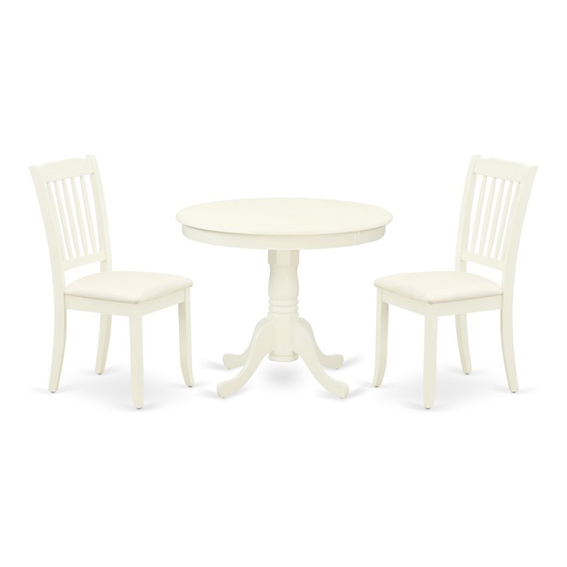 East West Furniture Antique 3-piece Dining Set w/ Linen Chairs in White