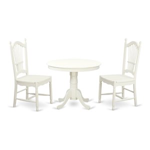 East West Furniture Antique 3-piece Dining Set w/ Round Table in Linen White