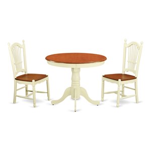 East West Furniture Antique 3-piece Dining Set with Round Table in Cream/Cherry