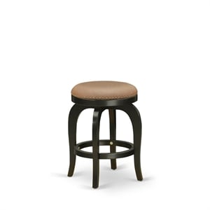 East West Furniture Bedford 24&quot Wood Swivel Backless Bar Stool in Black/Brown