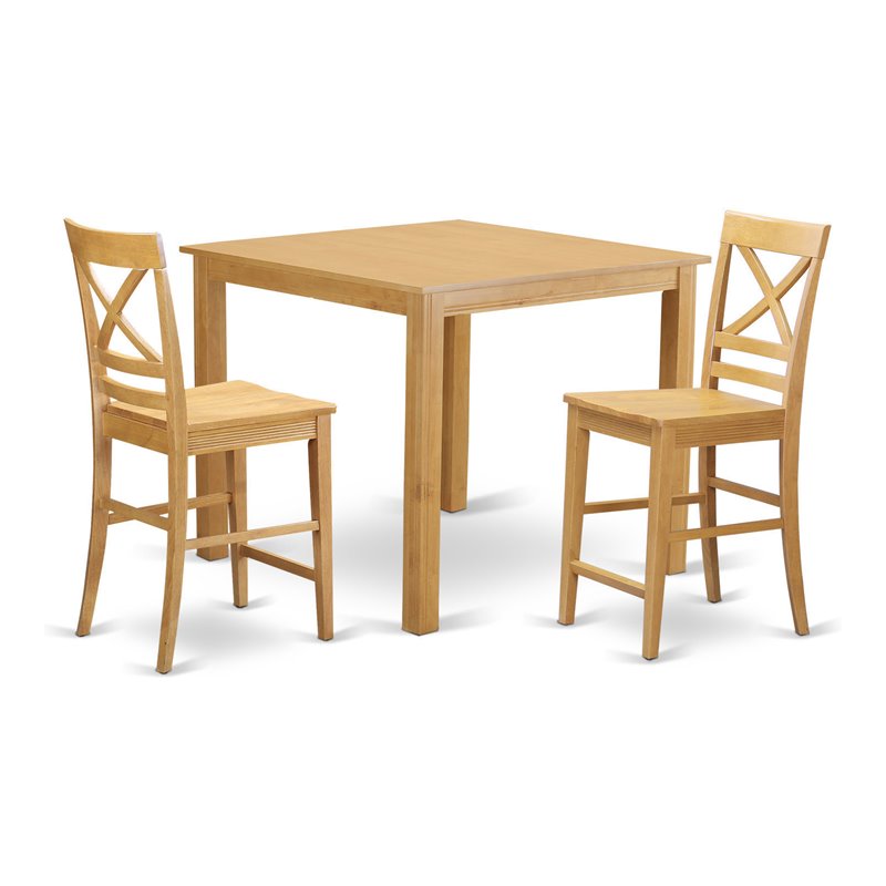East West Furniture Cafe 3-piece Counter Height Set with Square Table in Oak