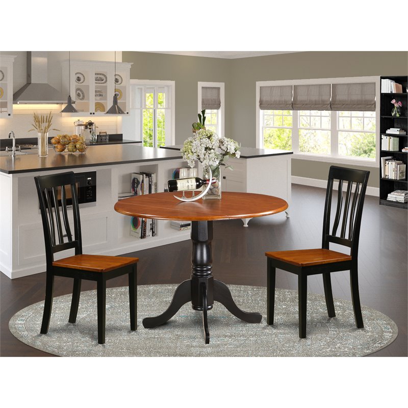 East West Furniture Dublin 3-piece Dining Set with Wooden Chairs in Black/Cherry