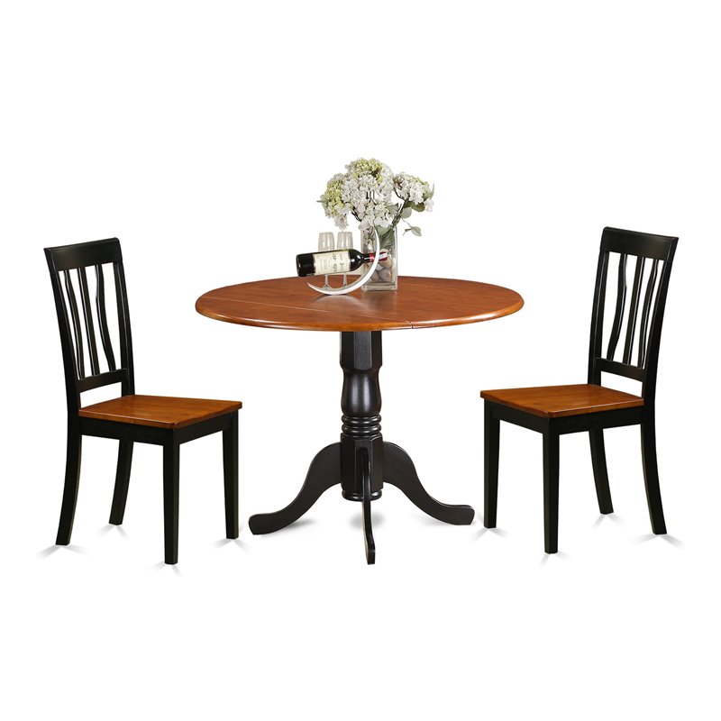 East West Furniture Dublin 3-piece Dining Set with Wooden Chairs in Black/Cherry