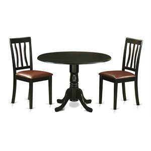 East West Furniture Dublin 3-piece Traditional Wood Dining Set in Black