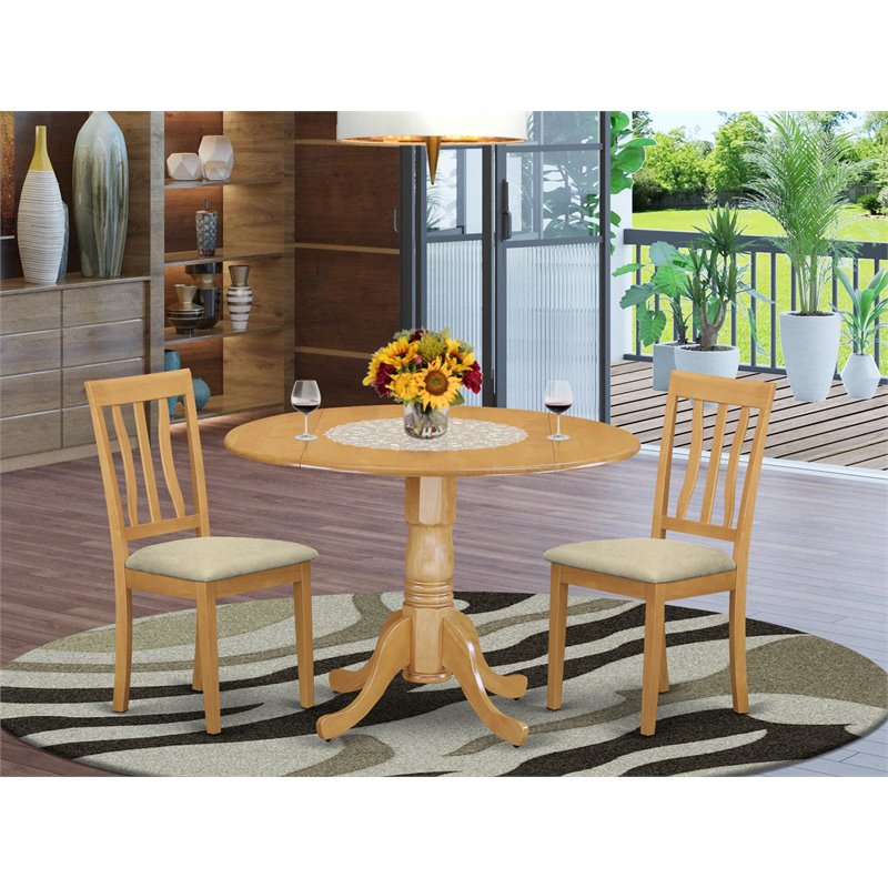 East West Furniture Dublin 3-piece Wood Dining Table and Chair Set in Oak