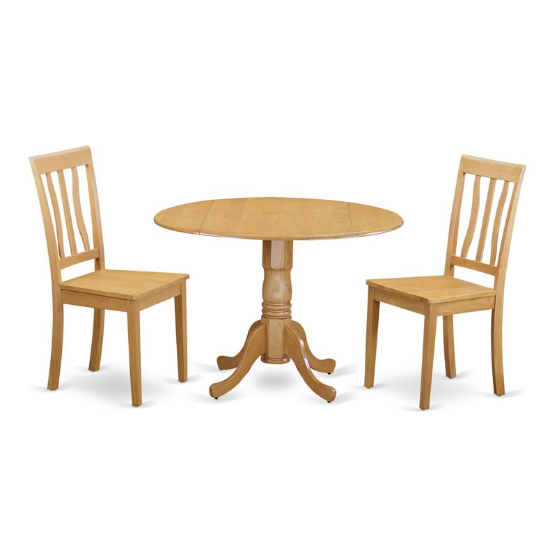 East West Furniture Dublin 3-piece Wood Dining Table and Chairs in Oak