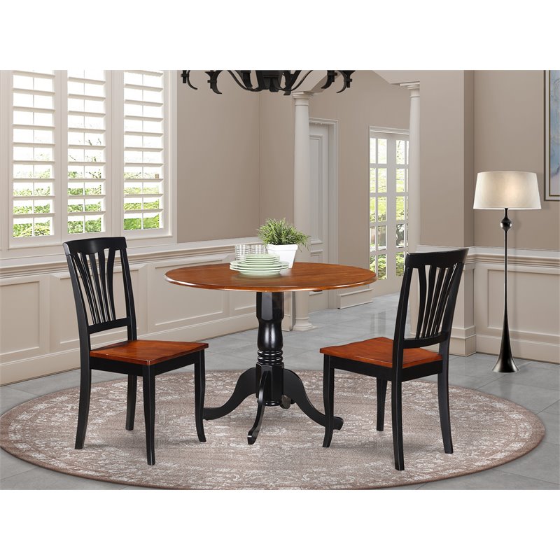 East West Furniture Dublin 3-piece Wood Dining Table and Chairs in Black/Cherry