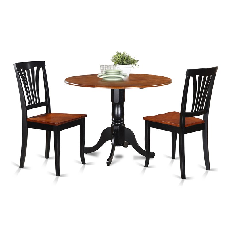 East West Furniture Dublin 3-piece Wood Dining Table and Chairs in Black/Cherry