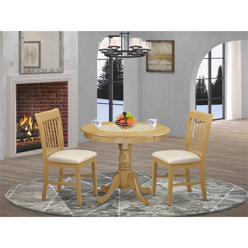 East West Furniture Antique 3-piece Dining Table and Chair Set in Oak