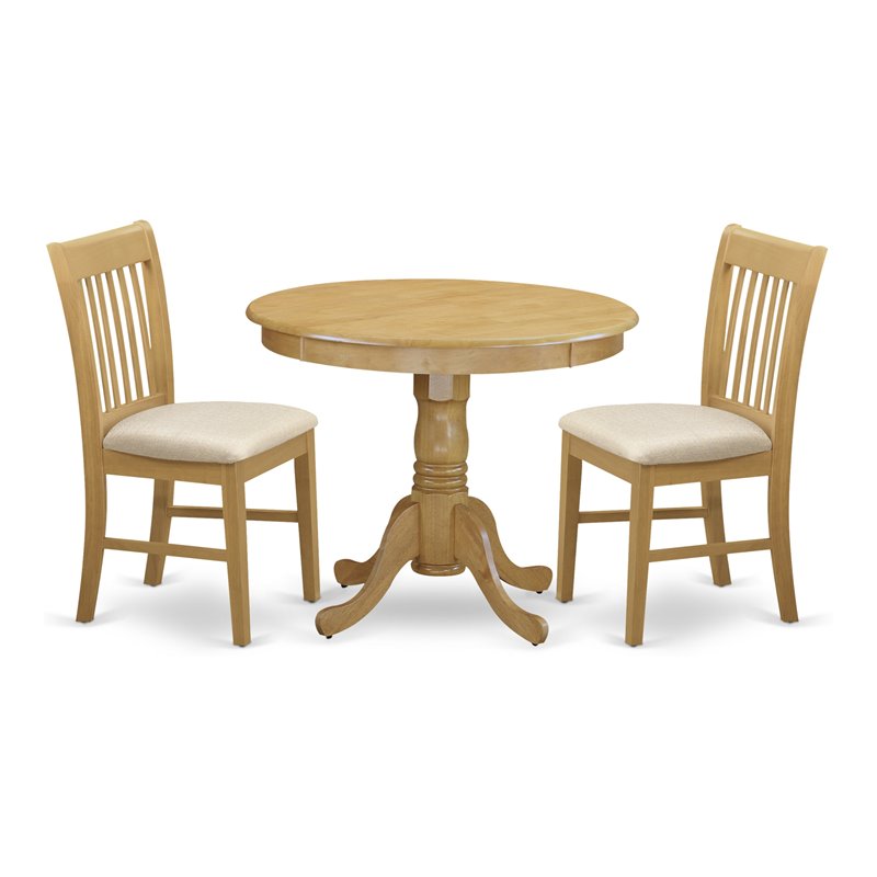 East West Furniture Antique 3-piece Dining Table and Chair Set in Oak