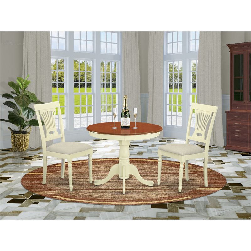 East West Furniture Antique 3-piece Dining Table and Chair Set in Cream/Cherry