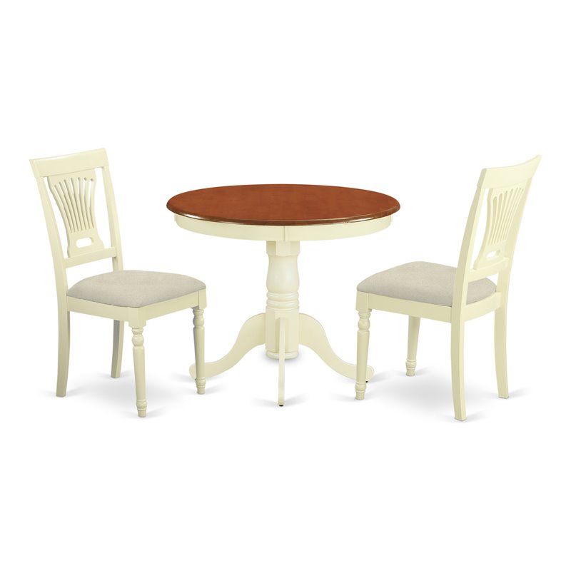 East West Furniture Antique 3-piece Dining Table and Chair Set in Cream/Cherry