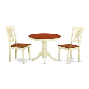 East West Furniture Antique 3-piece Dining Table and Chair Set in Cream