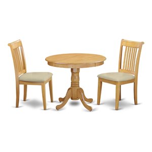 East West Furniture Antique 3-piece Wood Dining Table and Chair Set in Oak