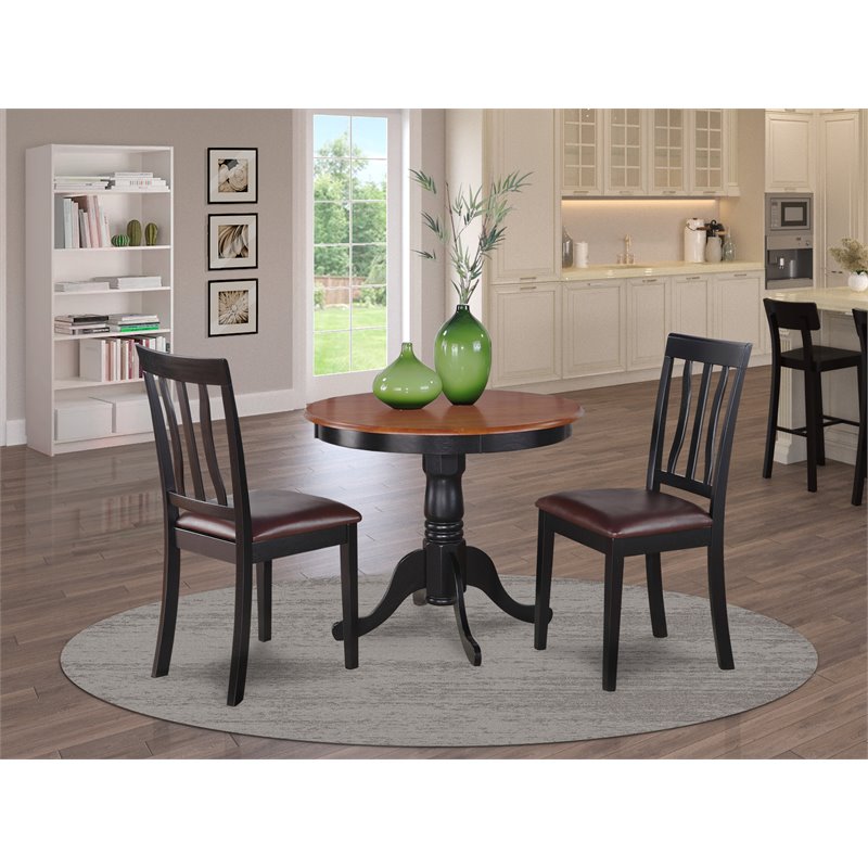 East West Furniture Antique 3-piece Dining Table and Chair Set in Black/Cherry