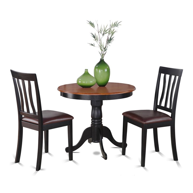 East West Furniture Antique 3-piece Dining Table and Chair Set in Black/Cherry