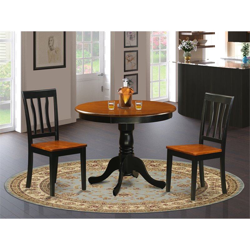 East West Furniture Antique 3-piece Wood Dining Table and Chair Set in Black