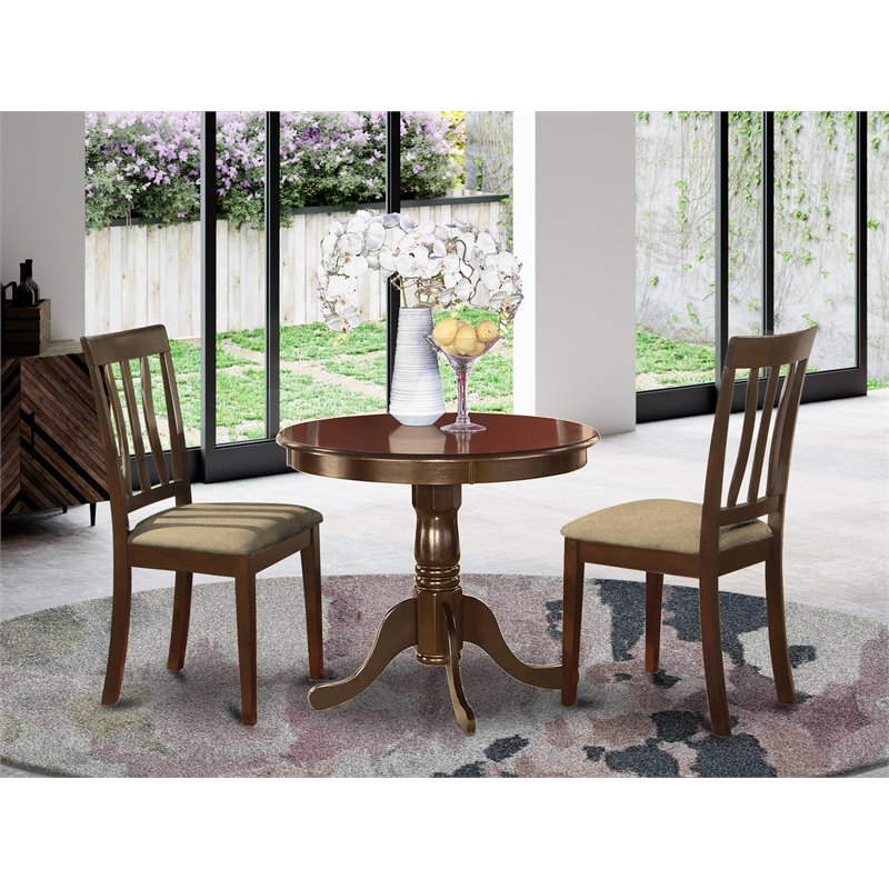East West Furniture Antique 3-piece Dining Set with Round Table in Cappuccino