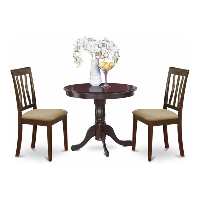East West Furniture Antique 3-piece Dining Set with Round Table in Cappuccino