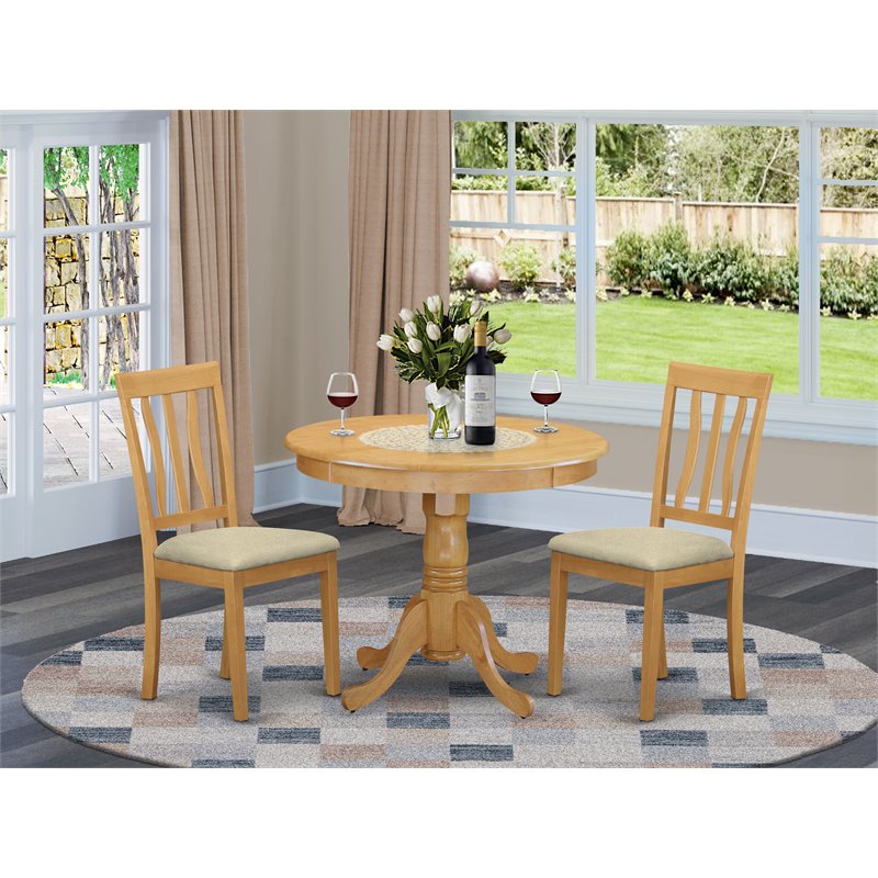 East West Furniture Antique 3-piece Small Kitchen Table Set with 2 Chairs in Oak