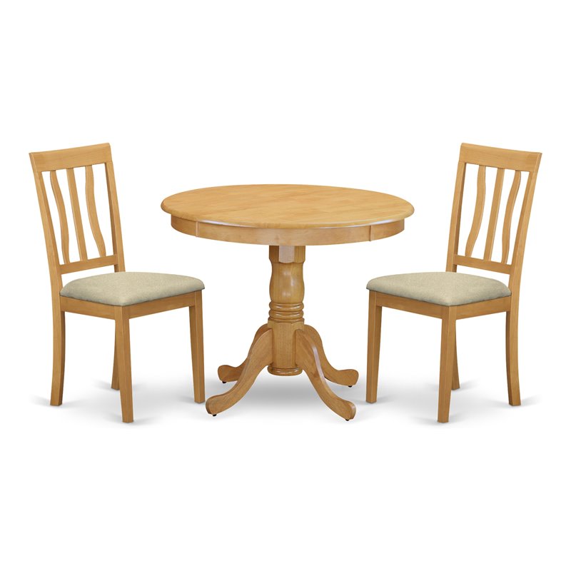 East West Furniture Antique 3-piece Small Kitchen Table Set with 2 Chairs in Oak