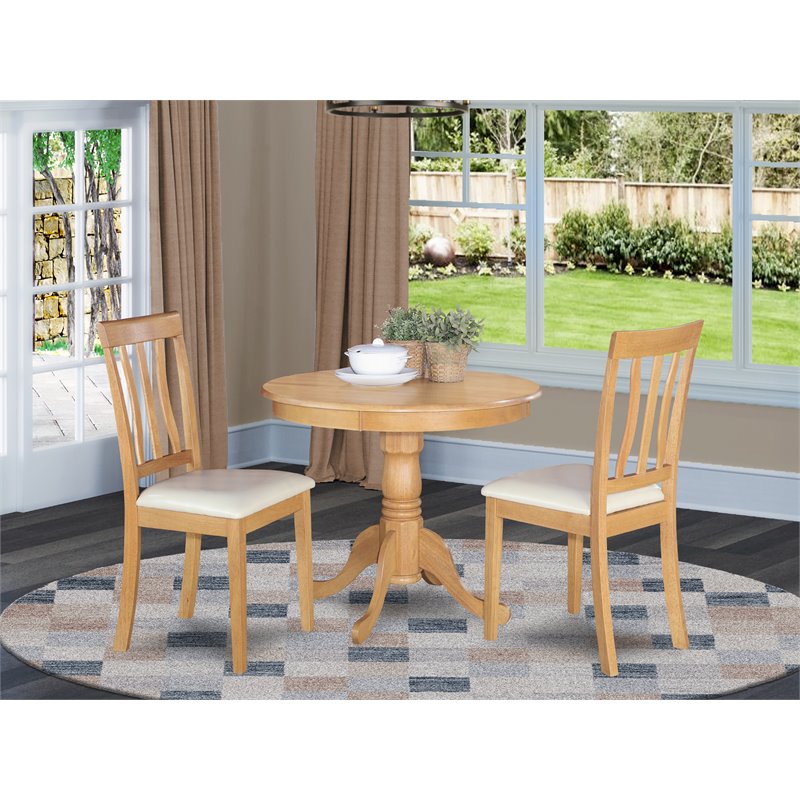 East West Furniture Antique 3-piece Kitchen Table Set with Wood Chairs in Oak