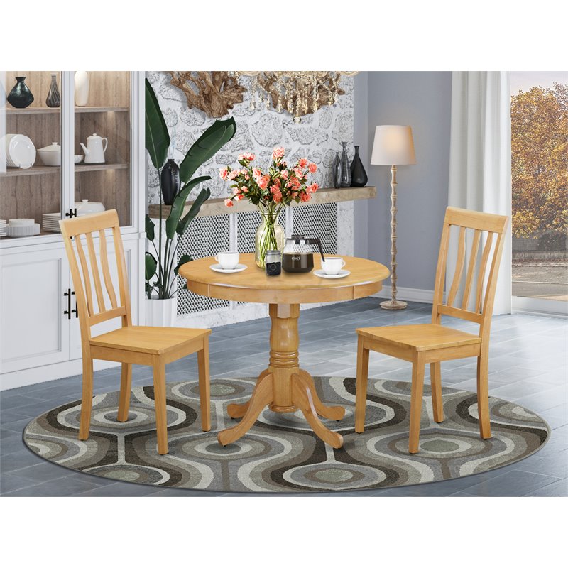 East West Furniture Antique 3-piece Traditional Wood Kitchen Table Set in Oak