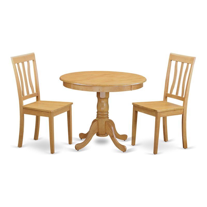 East West Furniture Antique 3-piece Traditional Wood Kitchen Table Set in Oak