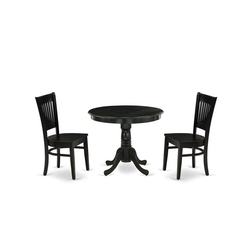 East West Furniture Antique 3-piece Dining Set with Slatted Chair in Black