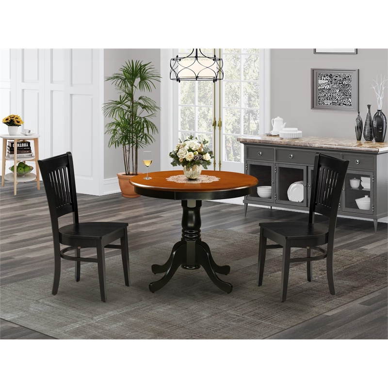 East West Furniture Antique 3-piece Dining Set with Slatted Chair in Black
