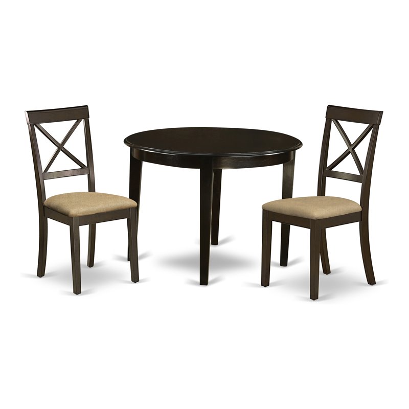 East West Furniture Boston 3-piece Small Dining Set w/ Round Table in Cappuccino