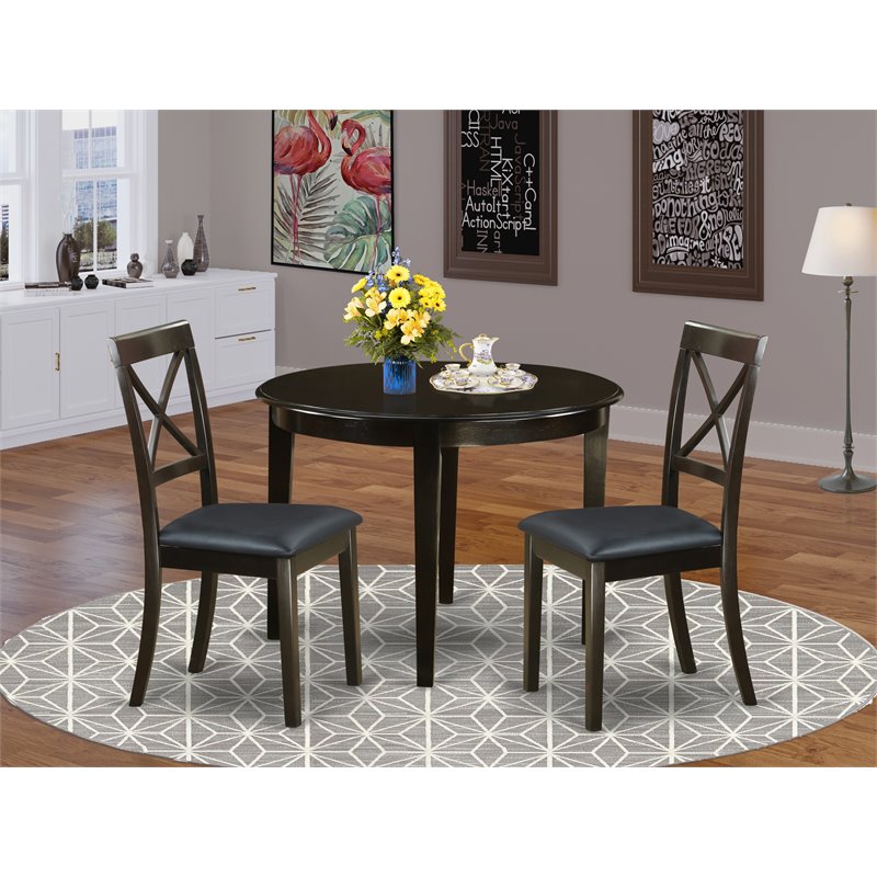 East West Furniture Boston 3-piece Wood Small Dining Table Set in Cappuccino