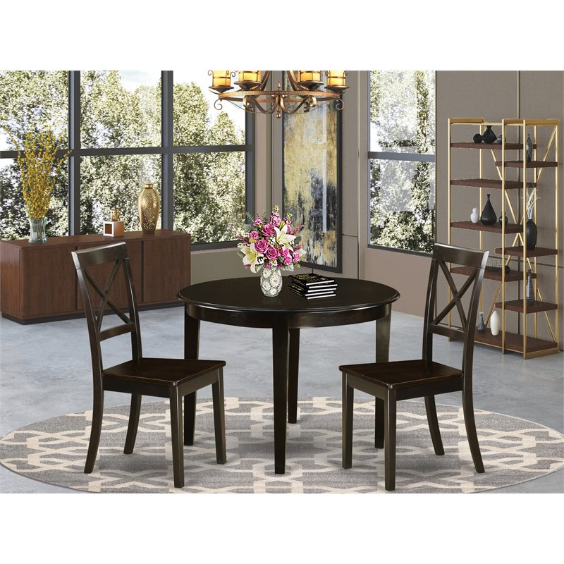 East West Furniture Boston 3-piece Wood Small Kitchen Table Set in Cappuccino