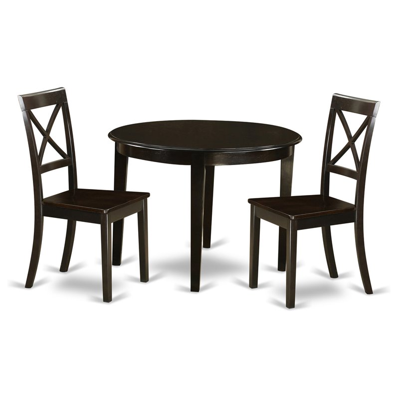 East West Furniture Boston 3-piece Wood Small Kitchen Table Set in Cappuccino