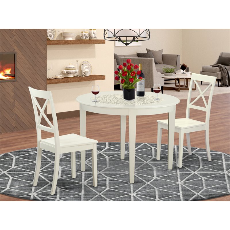East West Furniture Boston 3-piece Traditional Wood Dining Set in Linen White