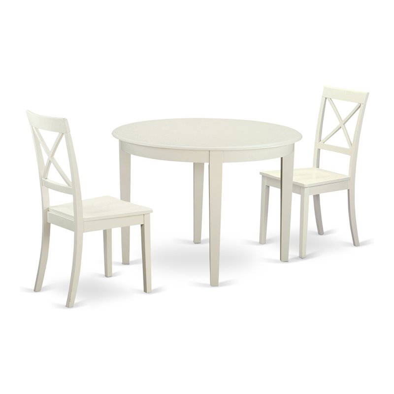 East West Furniture Boston 3-piece Traditional Wood Dining Set in Linen White