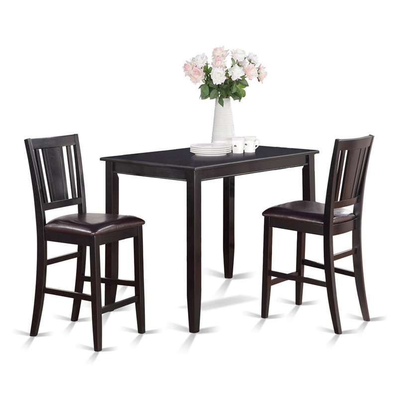 East West Furniture Buckland 3-piece Dining Table and Stools Dining Set in Black