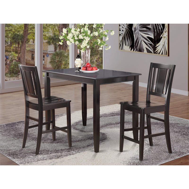 East West Furniture Buckland 3-piece Wood Dining Table and Chair Set in Black