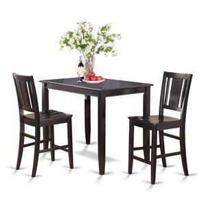 East West Furniture Buckland 3-piece Wood Dining Table and Chair Set in Black