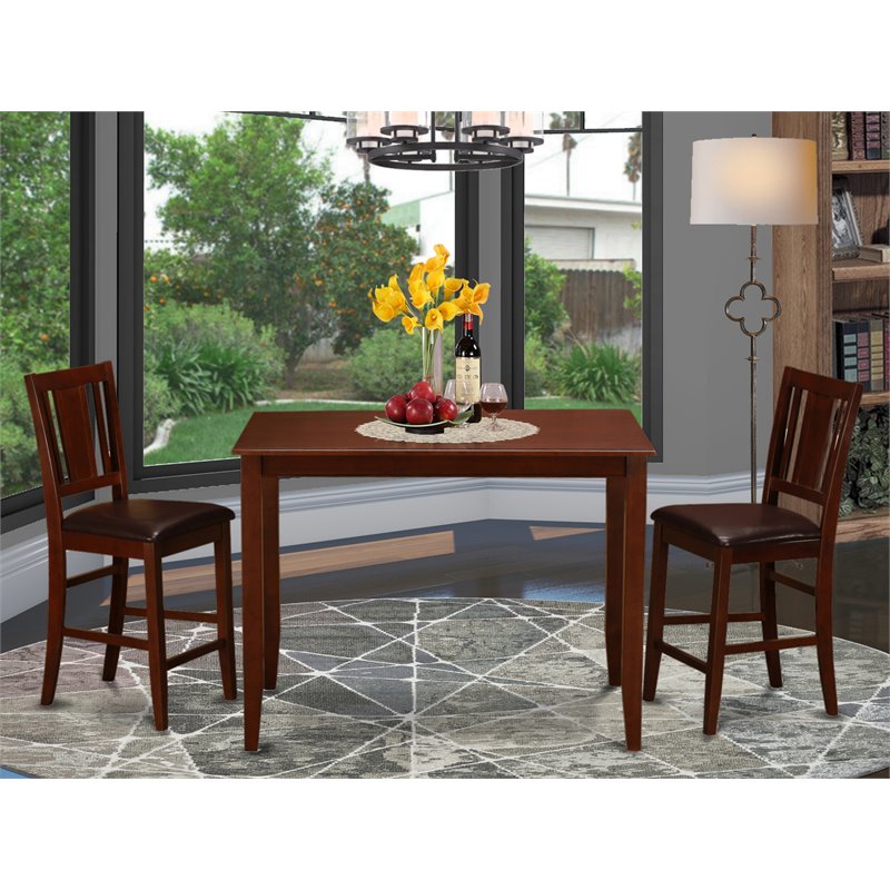 East West Furniture Buckland 3-piece Wood Counter Height Kitchen Set in Mahogany